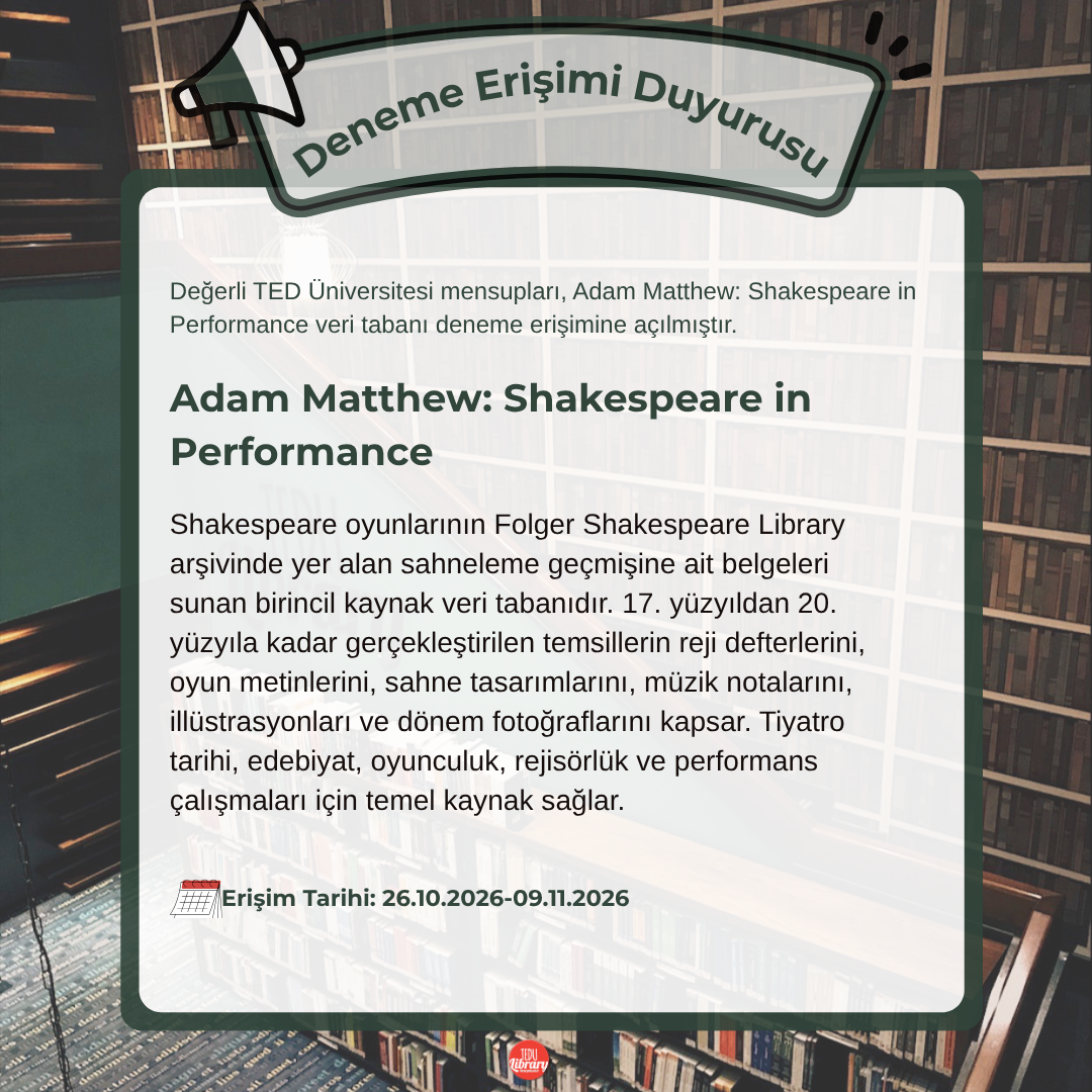Adam Matthew: Shakespeare in Performance Deneme Erişimine Açıldı