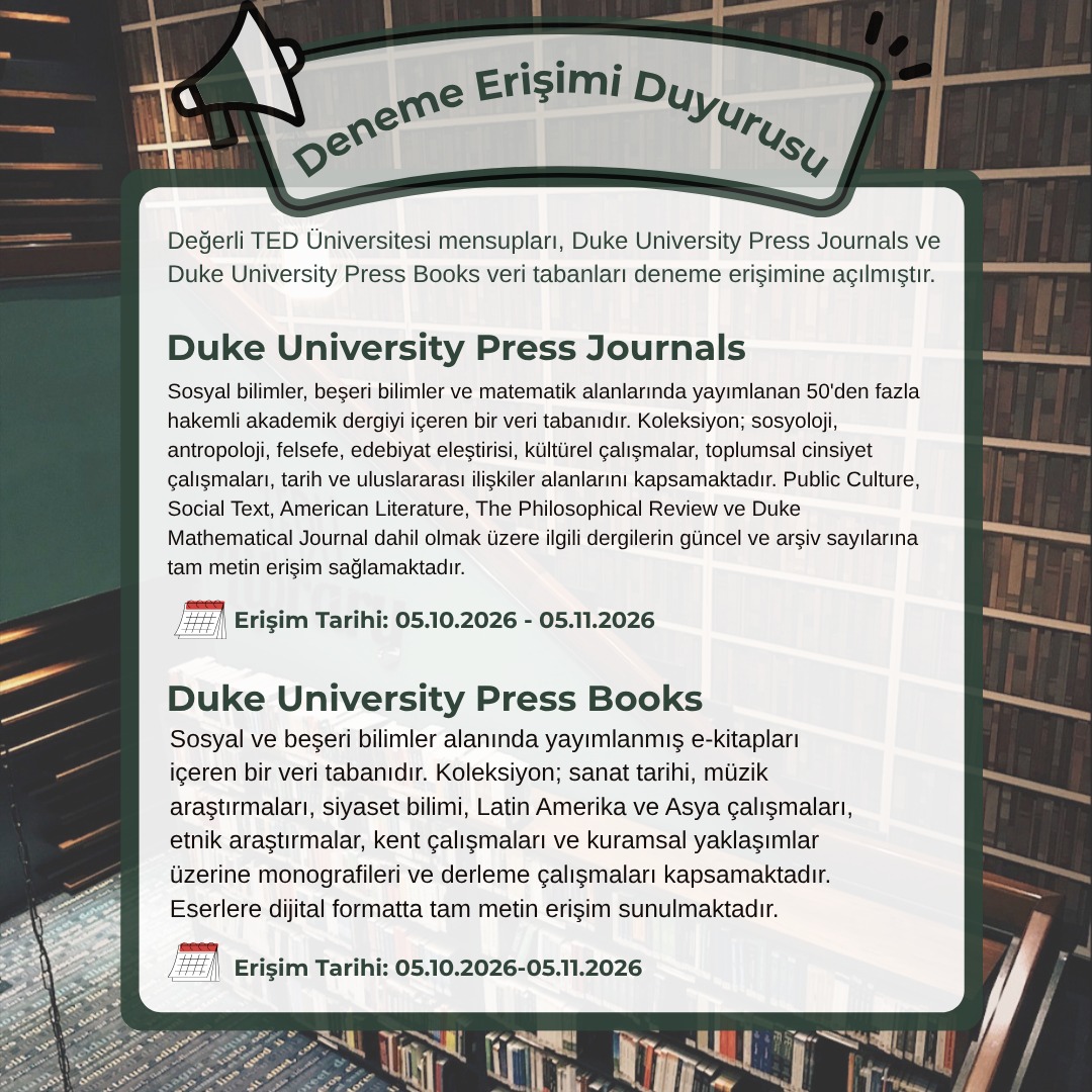 Veri Tabanı Deneme Erişimi Duyurusu