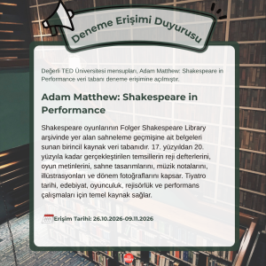 Adam Matthew: Shakespeare in Performance Deneme Erişimine Açıldı